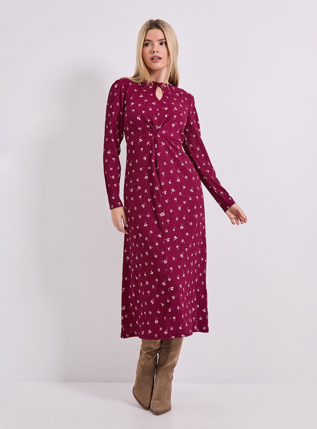 DOROTHY PERKINS Ditsy Floral Knot Waist Long Sleeve Midi Dress 12 - Image 1 thumbnail